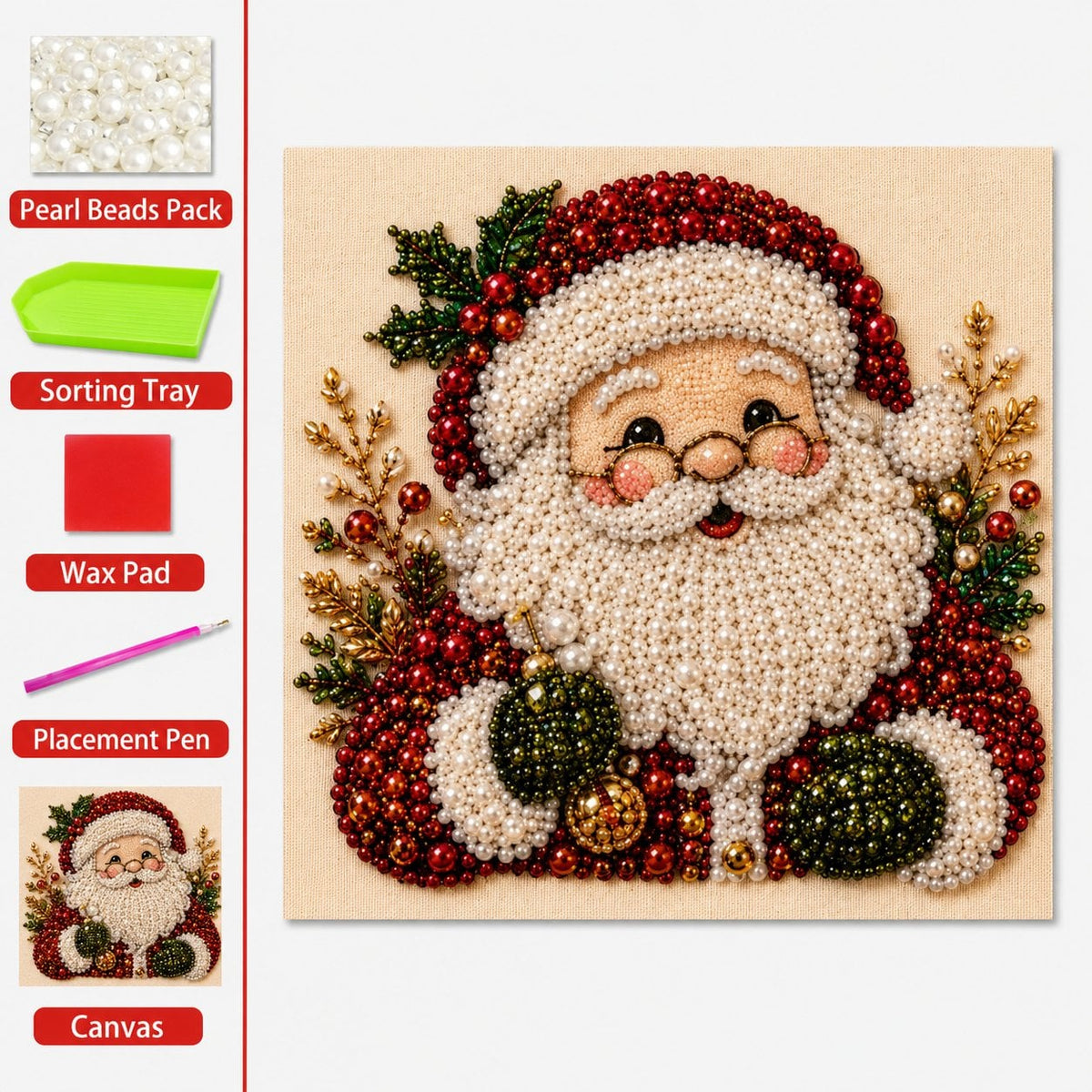 🎄Premium 3D Pearl Christmas Diamond Painting Art Kit | Luxury Flocked Canvas with Scratch-Resistant Non-Fading Pearl Beads DIY Holiday Decor