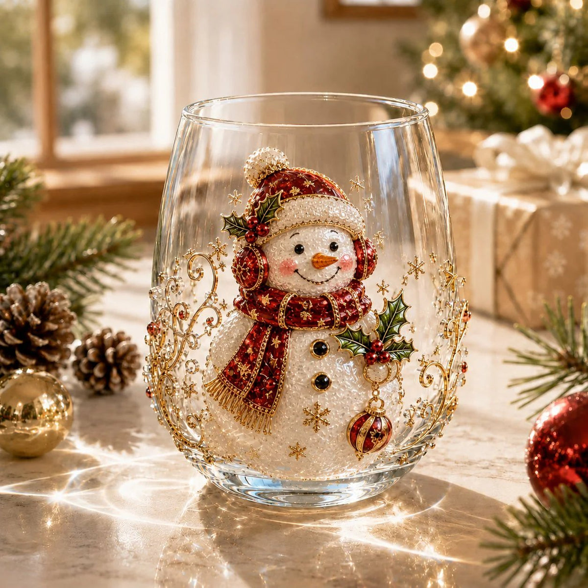🎄3D Christmas Glass Art Cup | Luxury Raised Holiday Glassware for Drinks, Decor & Christmas Gifts 🎁