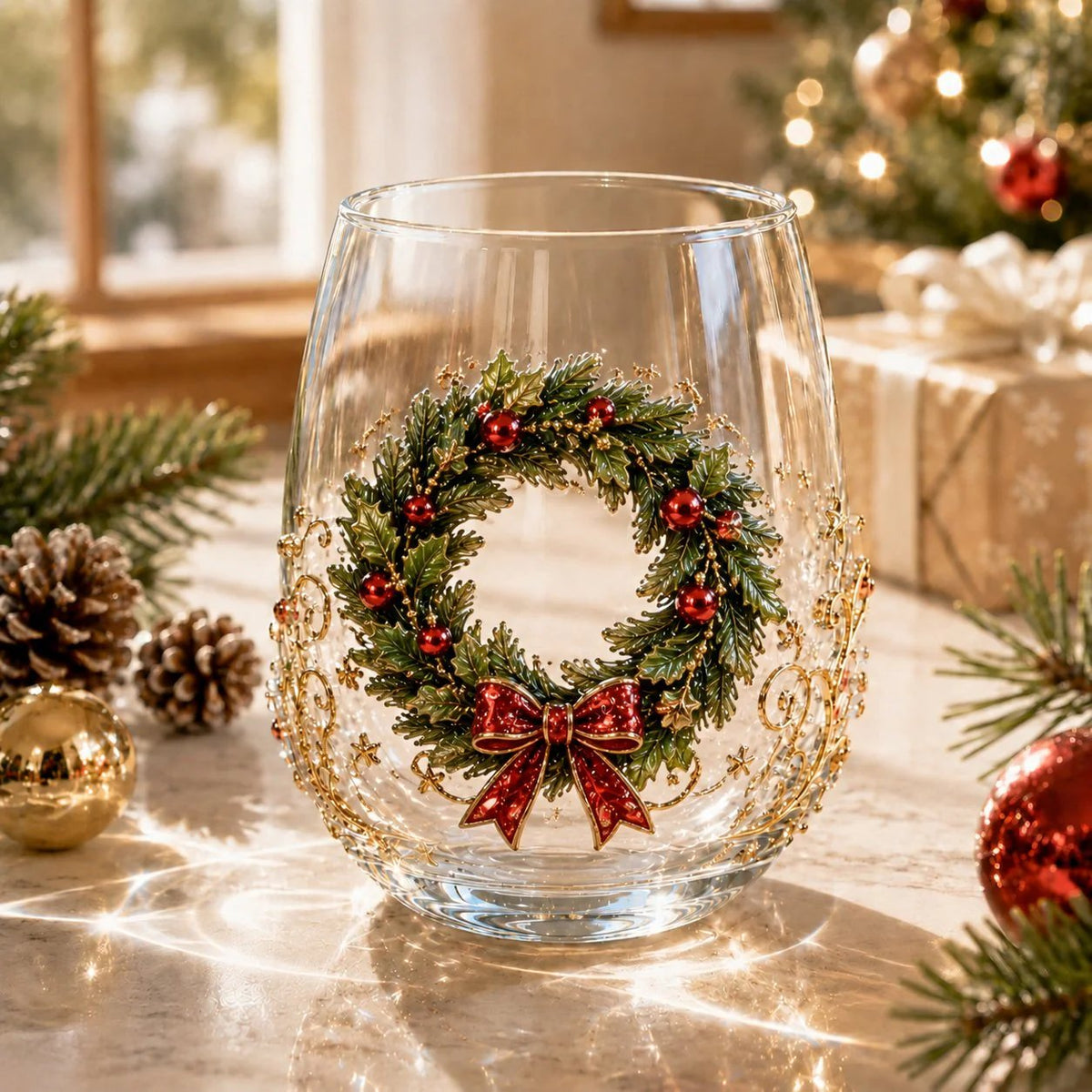 🎄3D Christmas Glass Art Cup | Luxury Raised Holiday Glassware for Drinks, Decor & Christmas Gifts 🎁