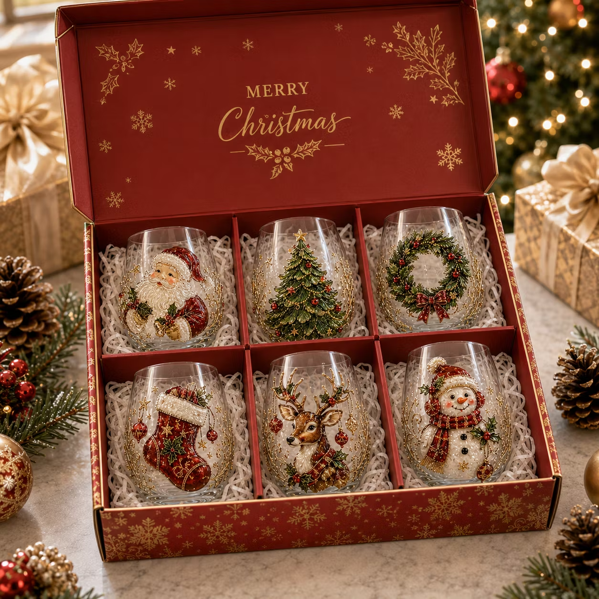 🎄3D Christmas Glass Art Cup | Luxury Raised Holiday Glassware for Drinks, Decor & Christmas Gifts 🎁