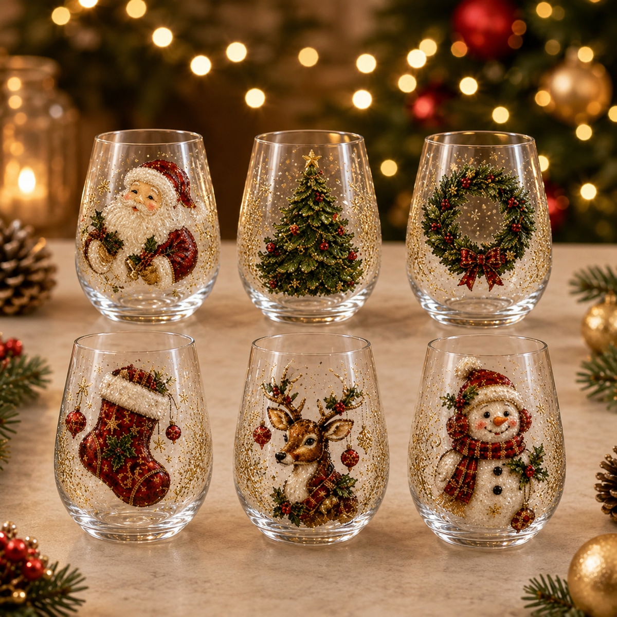🎄3D Christmas Glass Art Cup | Luxury Raised Holiday Glassware for Drinks, Decor & Christmas Gifts 🎁