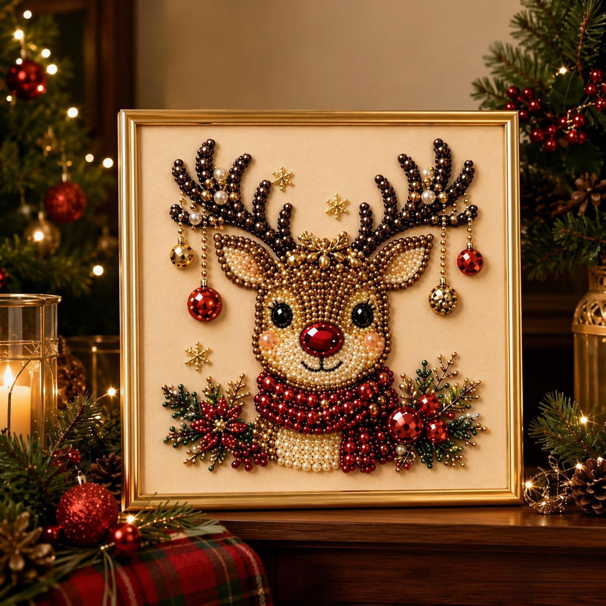 🎄Premium 3D Pearl Christmas Diamond Painting Art Kit | Luxury Flocked Canvas with Scratch-Resistant Non-Fading Pearl Beads DIY Holiday Decor