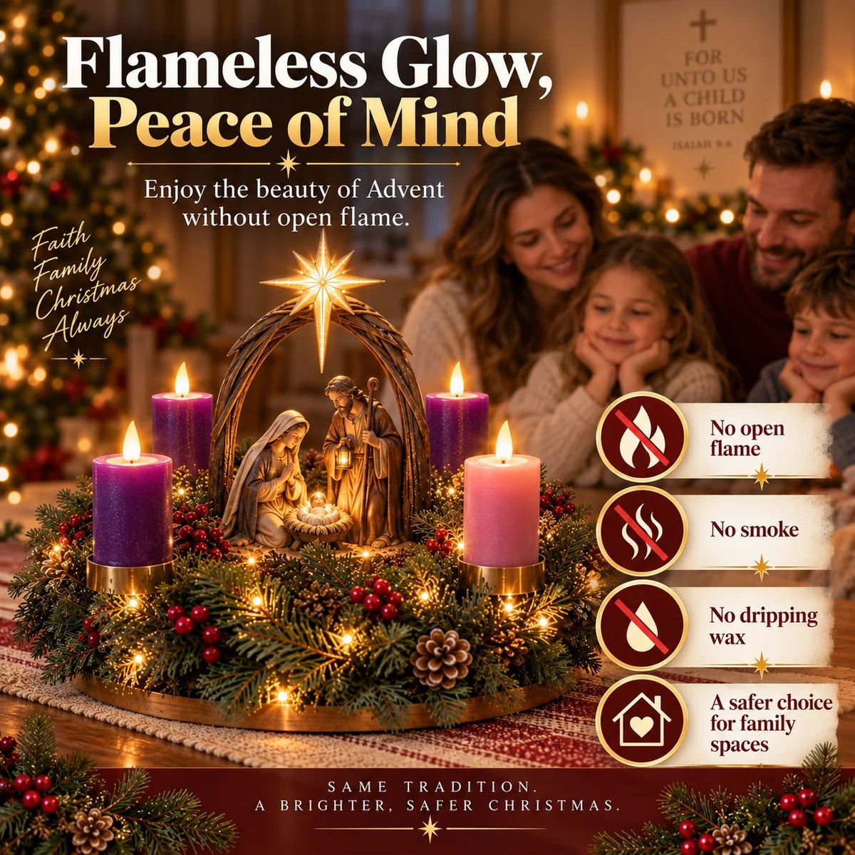 ✝️ Lighted Nativity Advent Wreath – A Sacred 4-Week Christmas Tradition🕯️