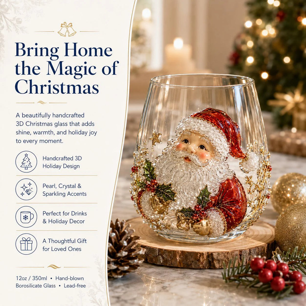 🎄3D Christmas Glass Art Cup | Luxury Raised Holiday Glassware for Drinks, Decor & Christmas Gifts 🎁