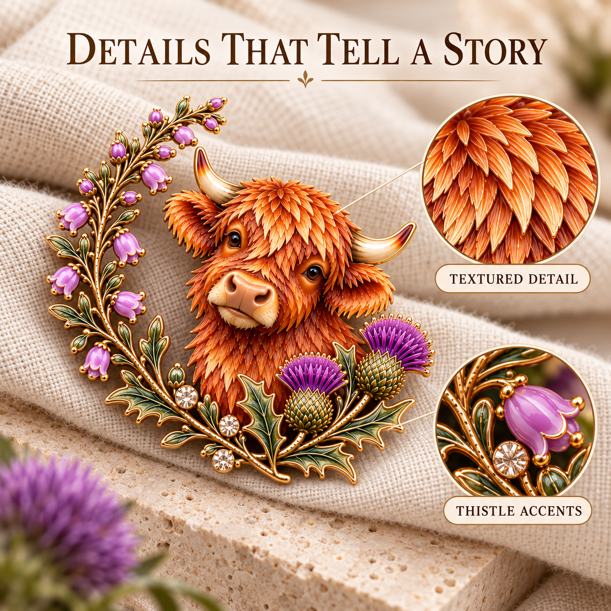 Highland Cow & Thistle 🏴󠁧󠁢󠁳󠁣󠁴󠁿 Scottish Heritage Enamel Brooch