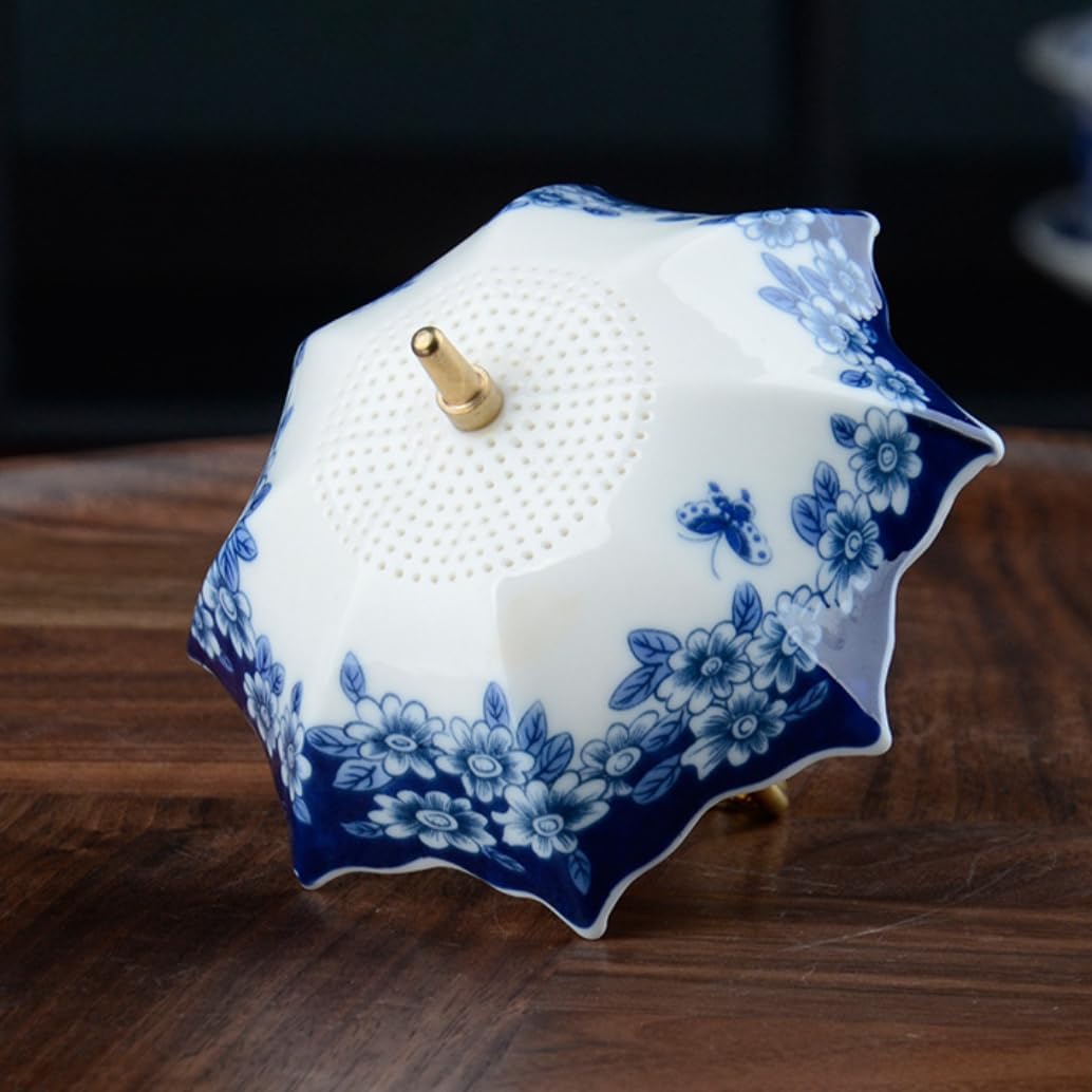 ☕💙 Blue & White Porcelain Umbrella Tea Infuser – Elegant Vintage Tea Ritual ✨