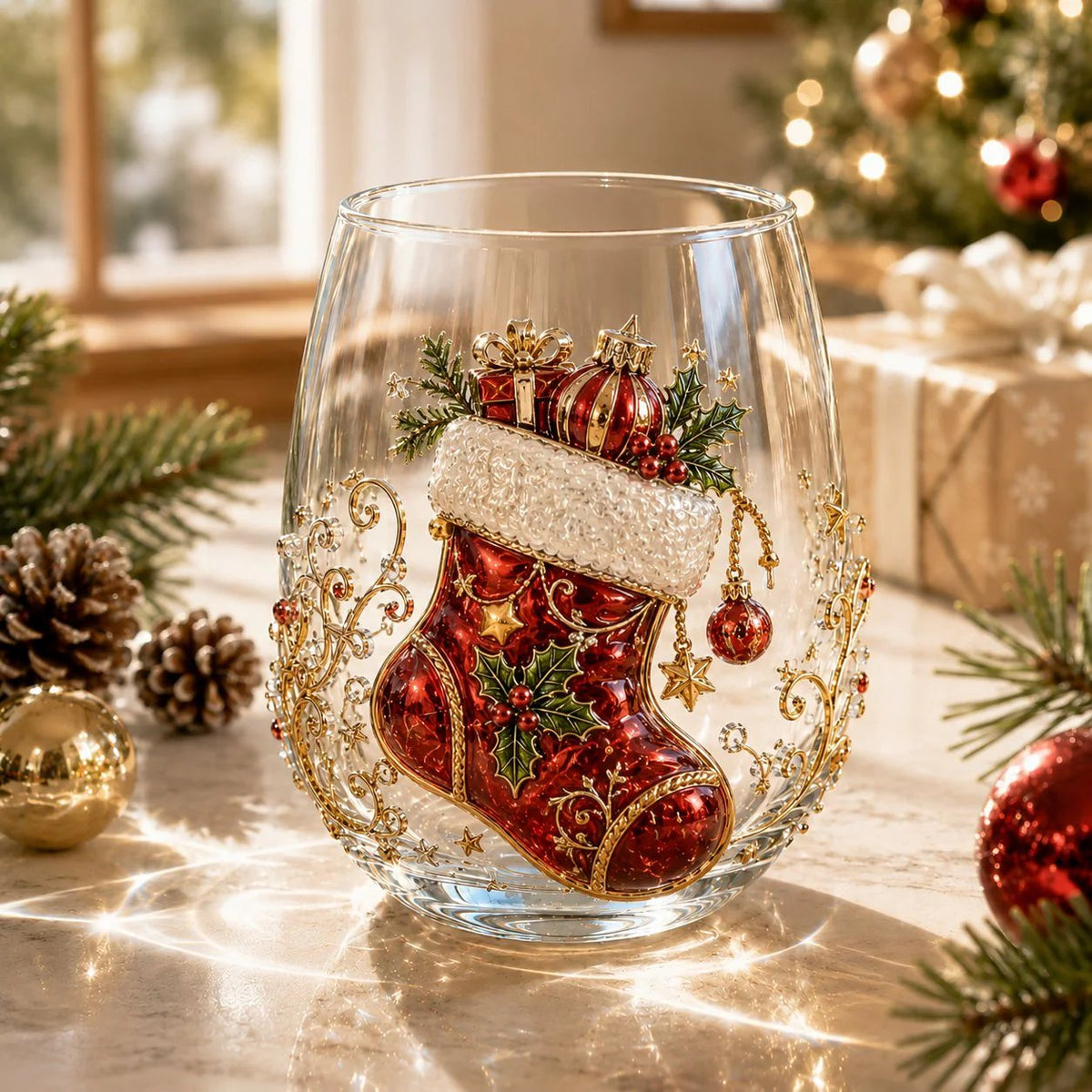 🎄3D Christmas Glass Art Cup | Luxury Raised Holiday Glassware for Drinks, Decor & Christmas Gifts 🎁