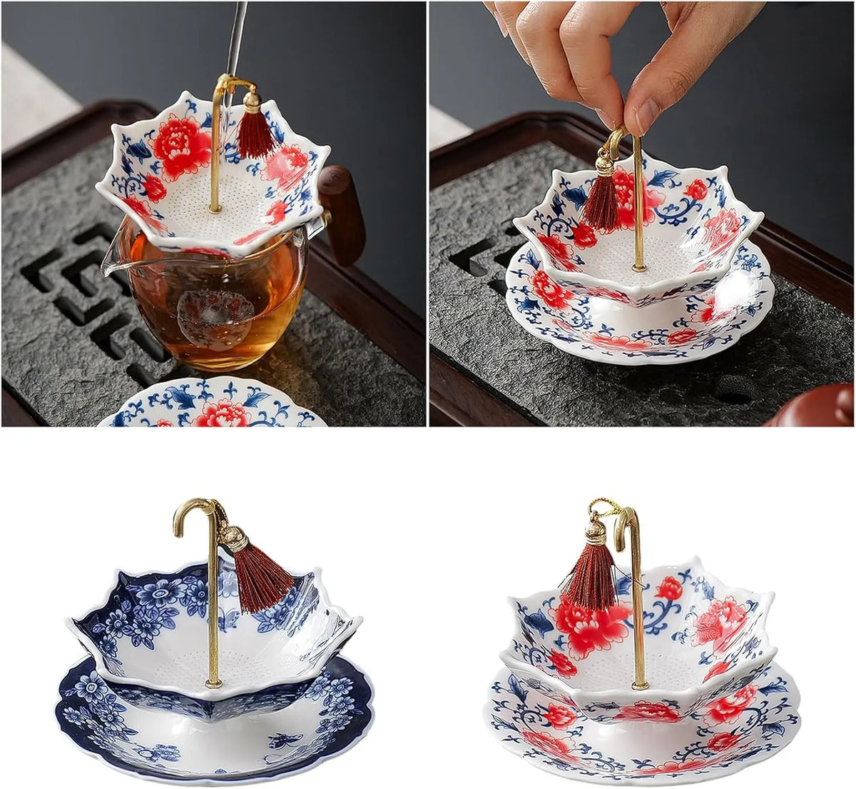 ☕💙 Blue & White Porcelain Umbrella Tea Infuser – Elegant Vintage Tea Ritual ✨