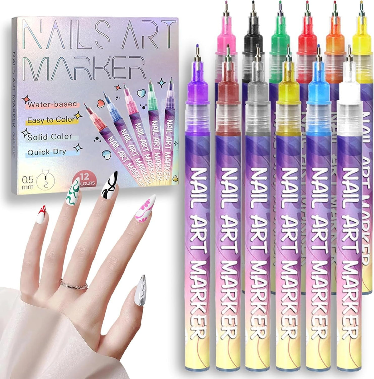 🤶Early Christmas Big Sale🎄-🎨12 Colors Nail Art Pens Set💅