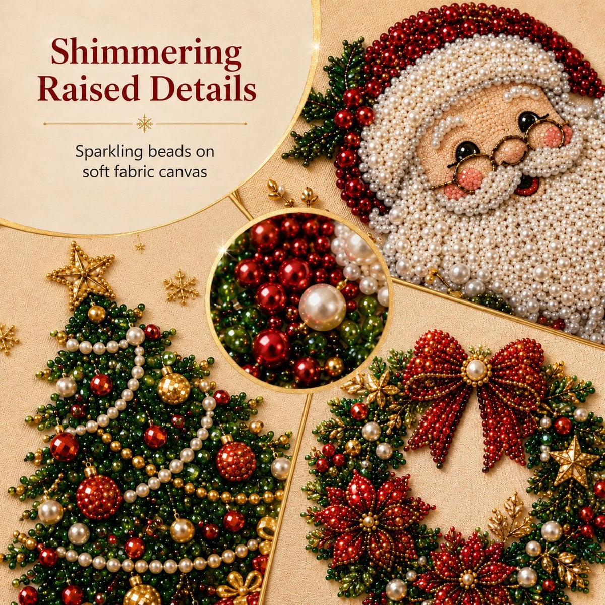 🎄Premium 3D Pearl Christmas Diamond Painting Art Kit | Luxury Flocked Canvas with Scratch-Resistant Non-Fading Pearl Beads DIY Holiday Decor