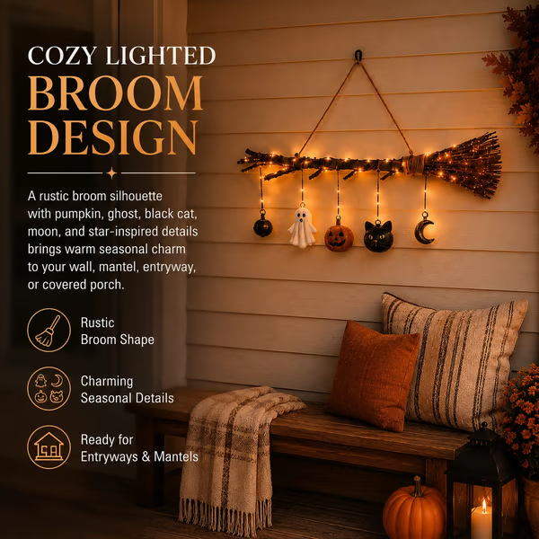 🔥LAST DAY 70% OFF - Lighted Fall Broom Wall Hanging🍂