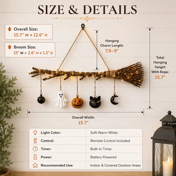 🔥LAST DAY 70% OFF - Lighted Fall Broom Wall Hanging🍂