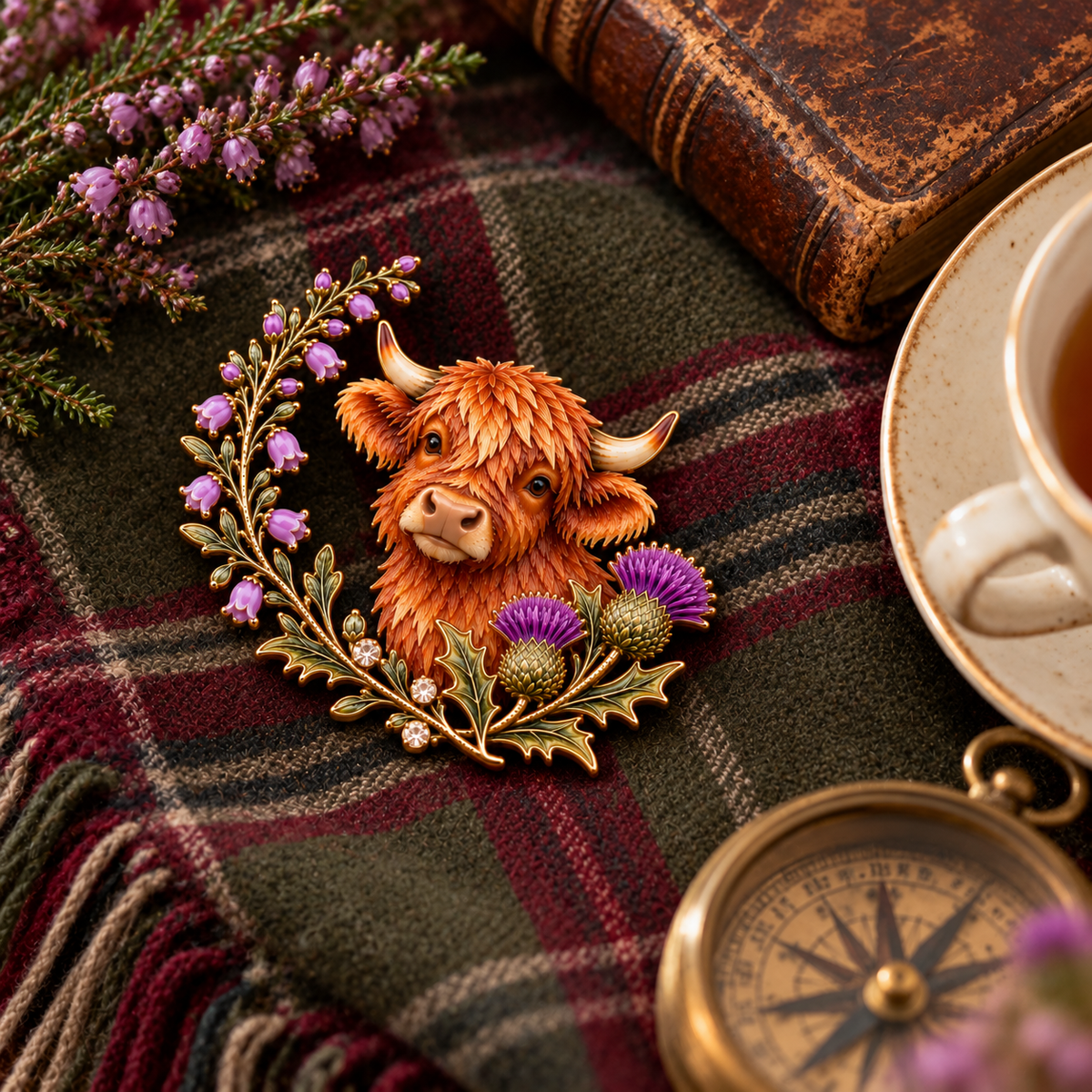 Highland Cow & Thistle 🏴󠁧󠁢󠁳󠁣󠁴󠁿 Scottish Heritage Enamel Brooch