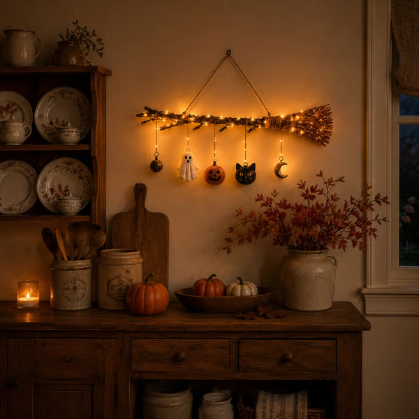 🔥LAST DAY 70% OFF - Lighted Fall Broom Wall Hanging🍂