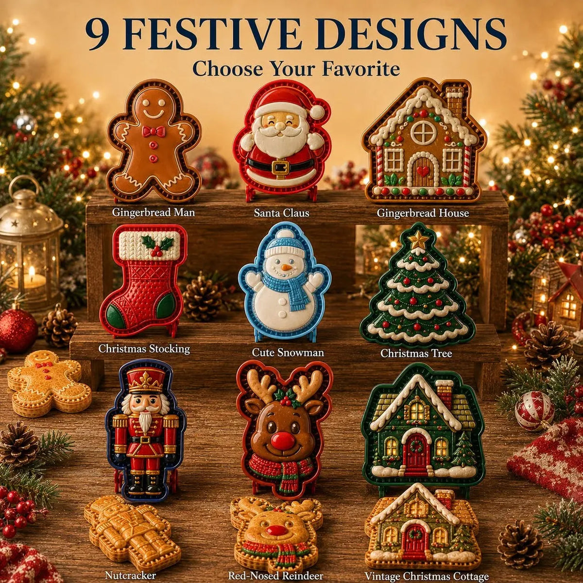 🎄Only $4.99 Last Day Promotion!🍪Christmas Baking Moulds – 9 Festive Designs 🎄