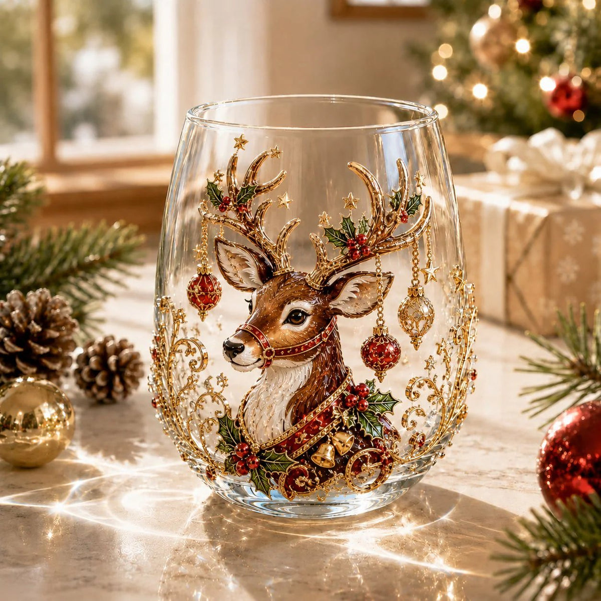 🎄3D Christmas Glass Art Cup | Luxury Raised Holiday Glassware for Drinks, Decor & Christmas Gifts 🎁