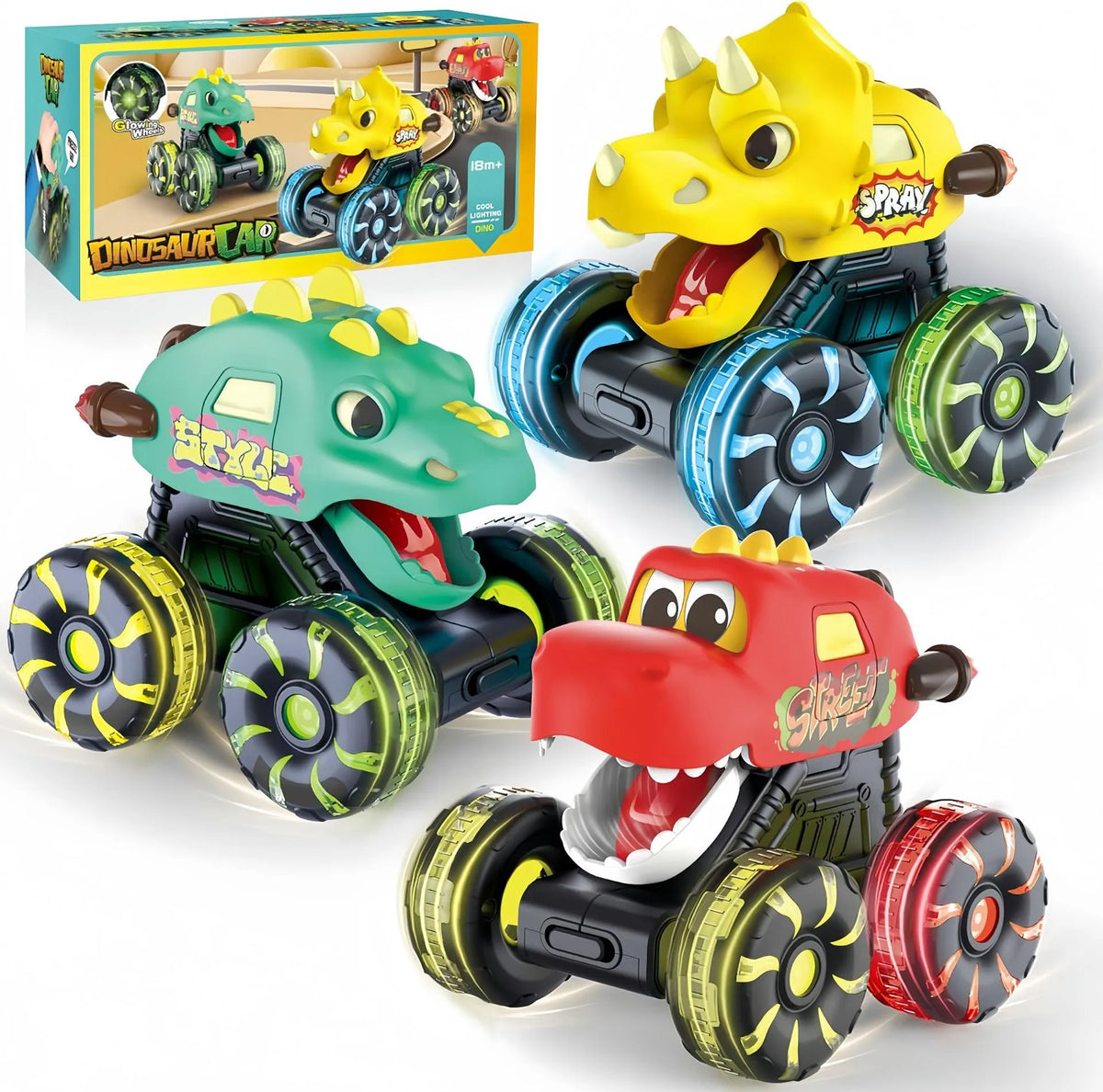 🔥Press & Go Dino Truck Toy with Motion Activated Light for Toddlers🎁Best Birthday Gifts for Baby