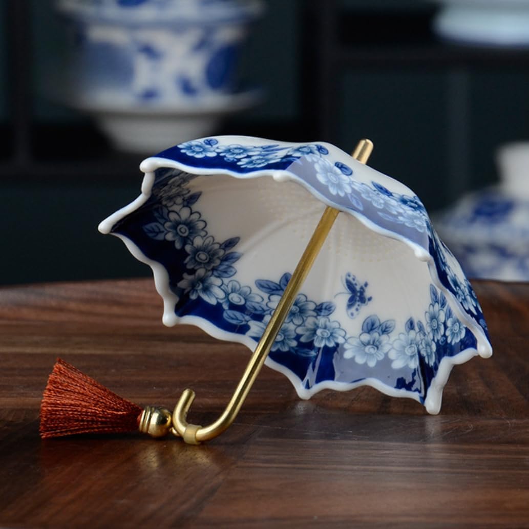 ☕💙 Blue & White Porcelain Umbrella Tea Infuser – Elegant Vintage Tea Ritual ✨