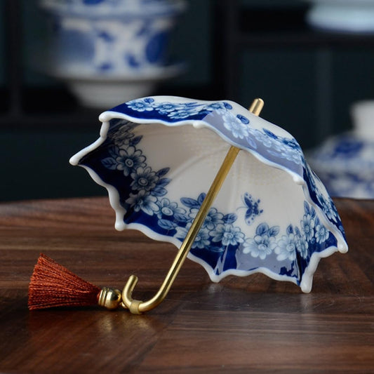 ☕💙 Blue & White Porcelain Umbrella Tea Infuser – Elegant Vintage Tea Ritual ✨