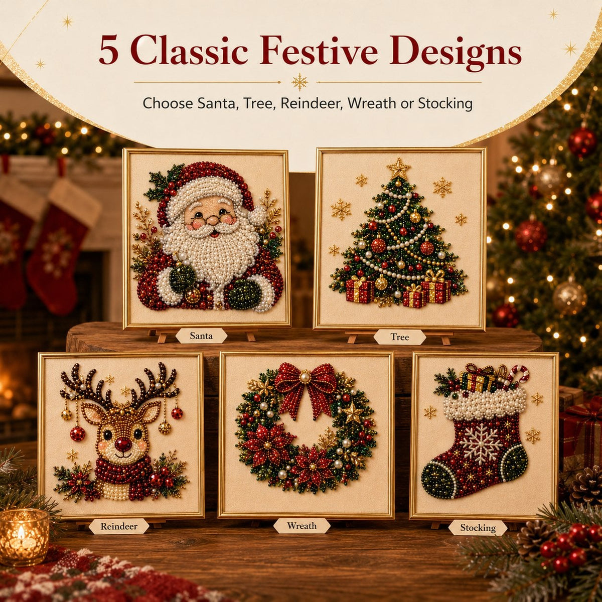 🎄Premium 3D Pearl Christmas Diamond Painting Art Kit | Luxury Flocked Canvas with Scratch-Resistant Non-Fading Pearl Beads DIY Holiday Decor