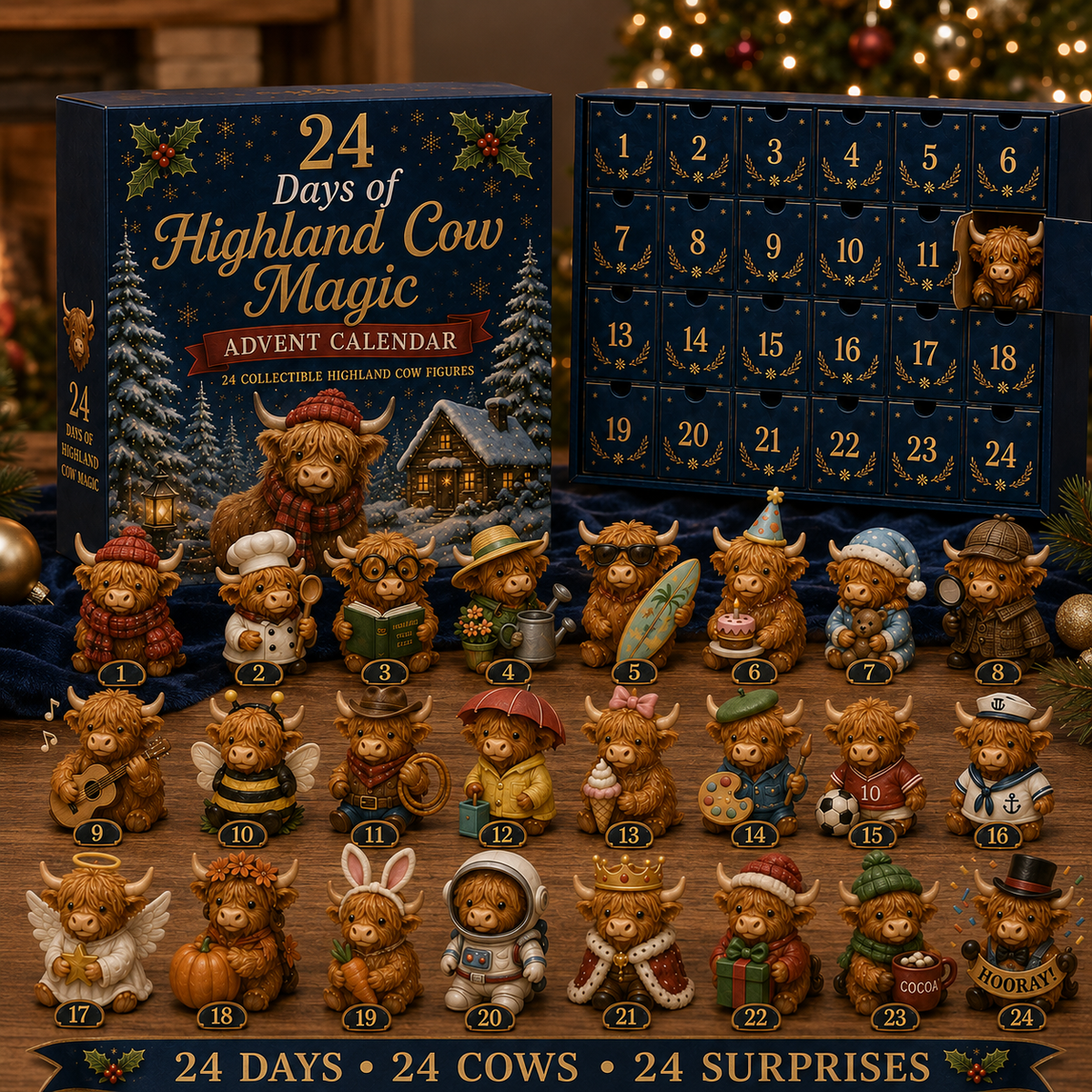 🎄Christmas Sale 49％ OFF🐮 24 Days of Highland Cow Advent Calendar