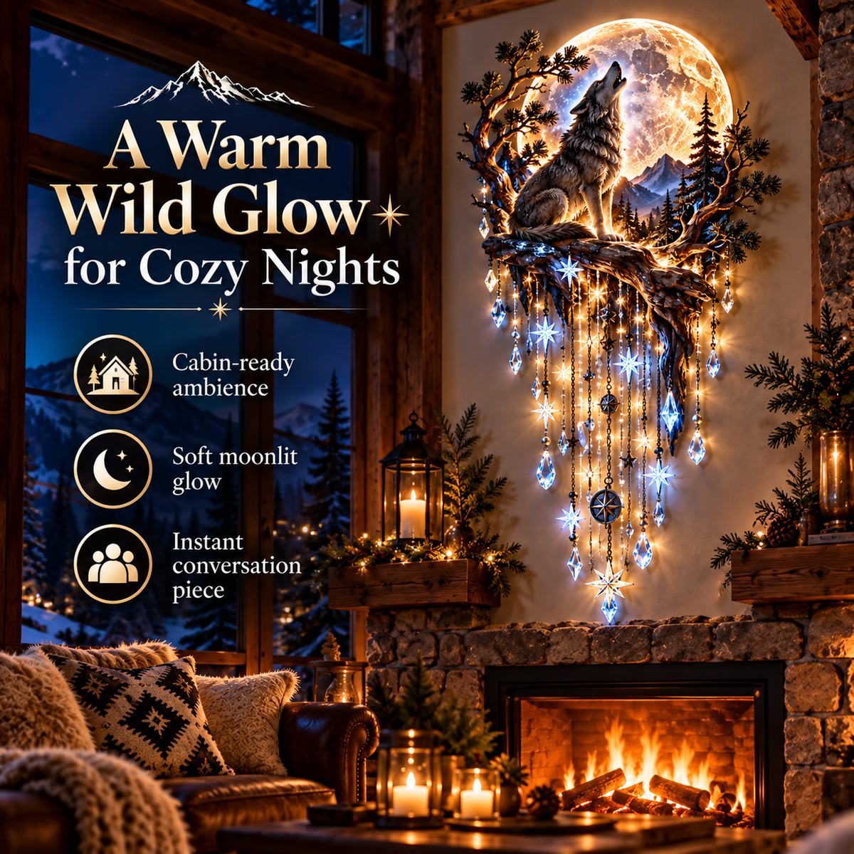 🐺🌕 Wolf Howling Moon Starfall Wall Light – Bring the Wild Home - 31.5- Inch