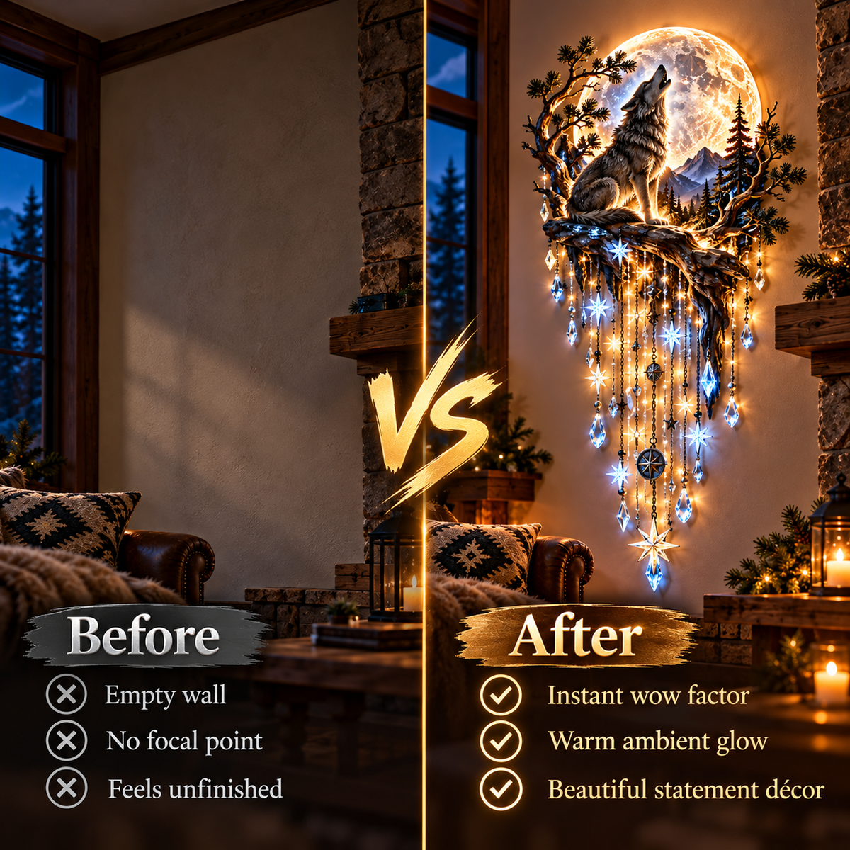 🐺🌕 Wolf Howling Moon Starfall Wall Light – Bring the Wild Home - 31.5- Inch