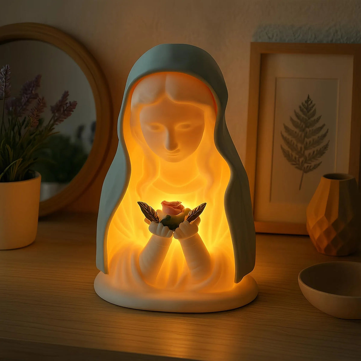 🕊️ Catholic Gifts for Women – Handmade Resin Virgin Mary Night Light, A Peaceful Reminder of Faith