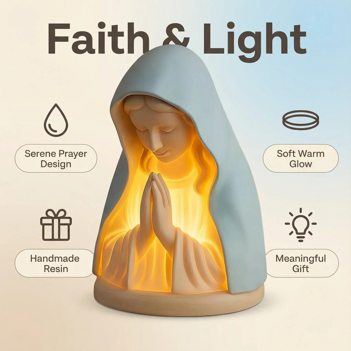 🕊️ Catholic Gifts for Women – Handmade Resin Virgin Mary Night Light, A Peaceful Reminder of Faith