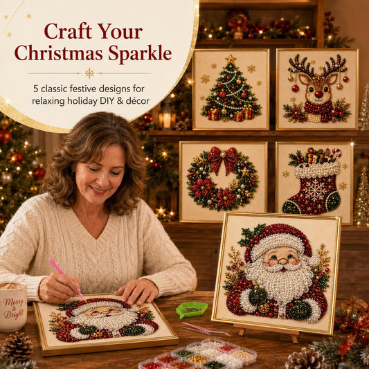 🎄Premium 3D Pearl Christmas Diamond Painting Art Kit | Luxury Flocked Canvas with Scratch-Resistant Non-Fading Pearl Beads DIY Holiday Decor