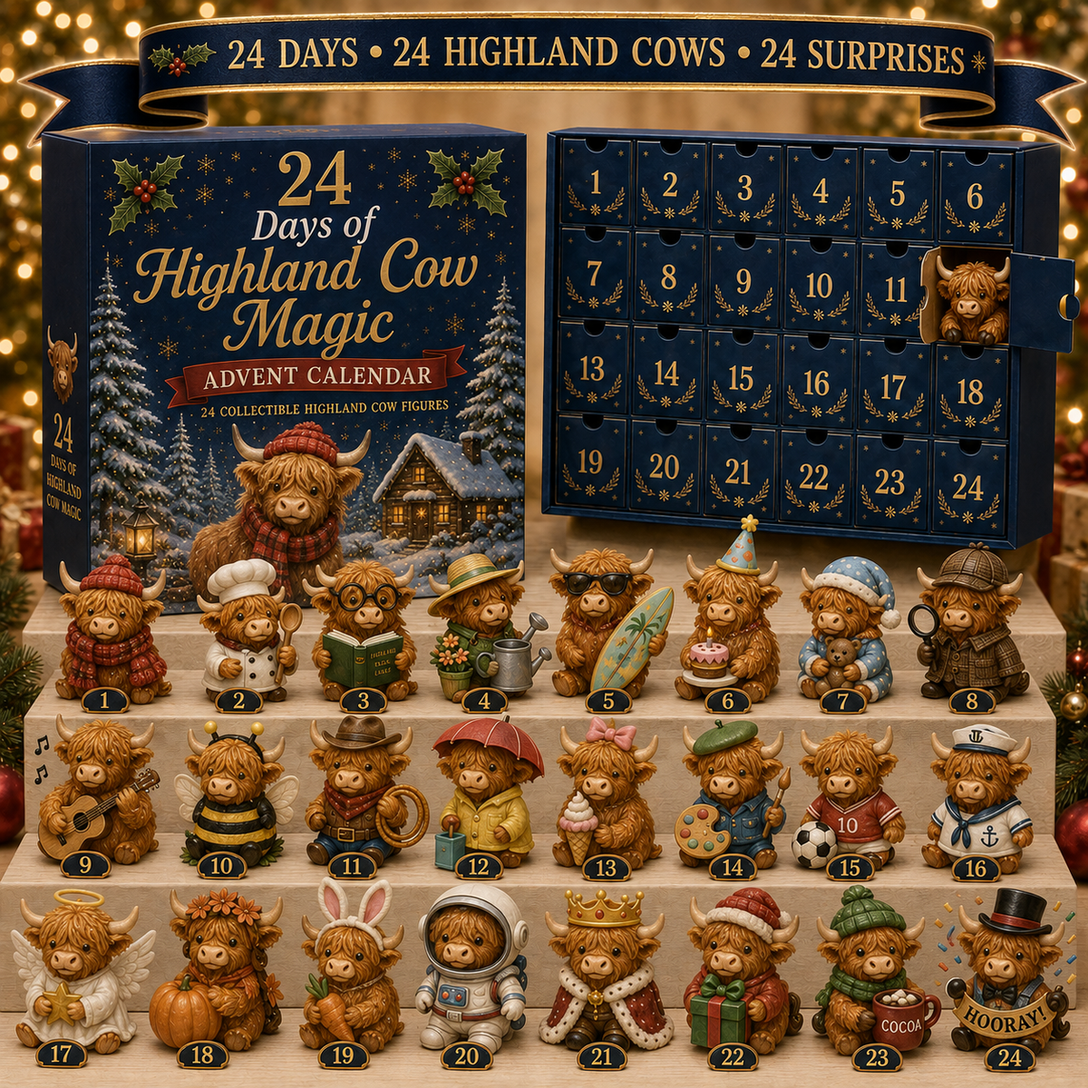 🎄Christmas Sale 49％ OFF🐮 24 Days of Highland Cow Advent Calendar