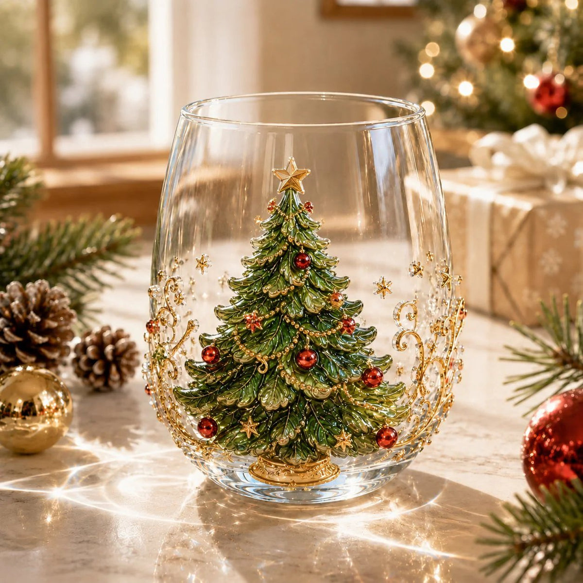 🎄3D Christmas Glass Art Cup | Luxury Raised Holiday Glassware for Drinks, Decor & Christmas Gifts 🎁