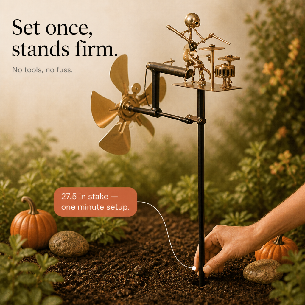 Halloween Skeleton Metal Drummers Garden Stake