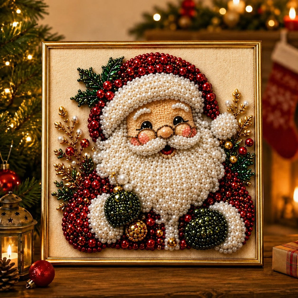 🎄Premium 3D Pearl Christmas Diamond Painting Art Kit | Luxury Flocked Canvas with Scratch-Resistant Non-Fading Pearl Beads DIY Holiday Decor
