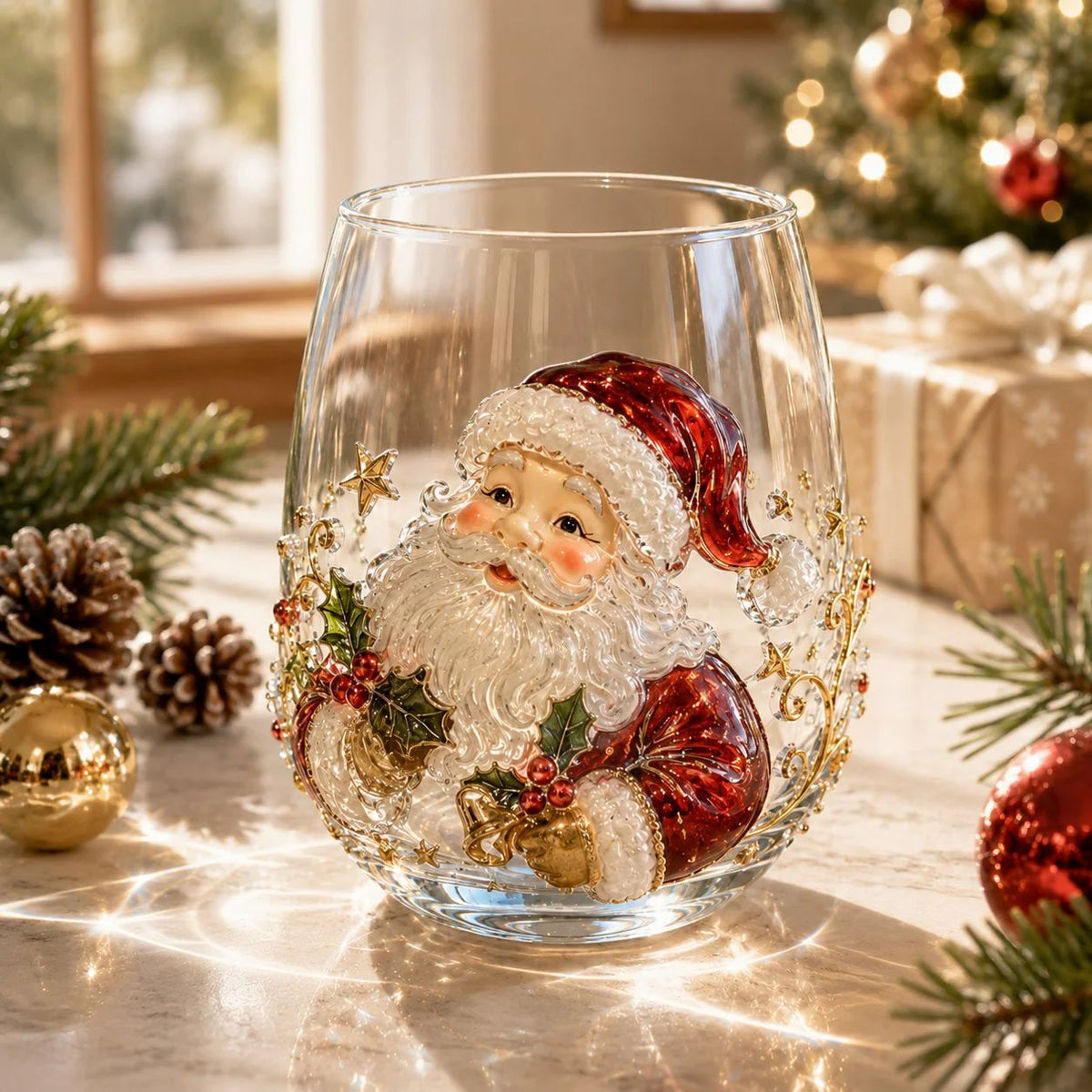 🎄3D Christmas Glass Art Cup | Luxury Raised Holiday Glassware for Drinks, Decor & Christmas Gifts 🎁