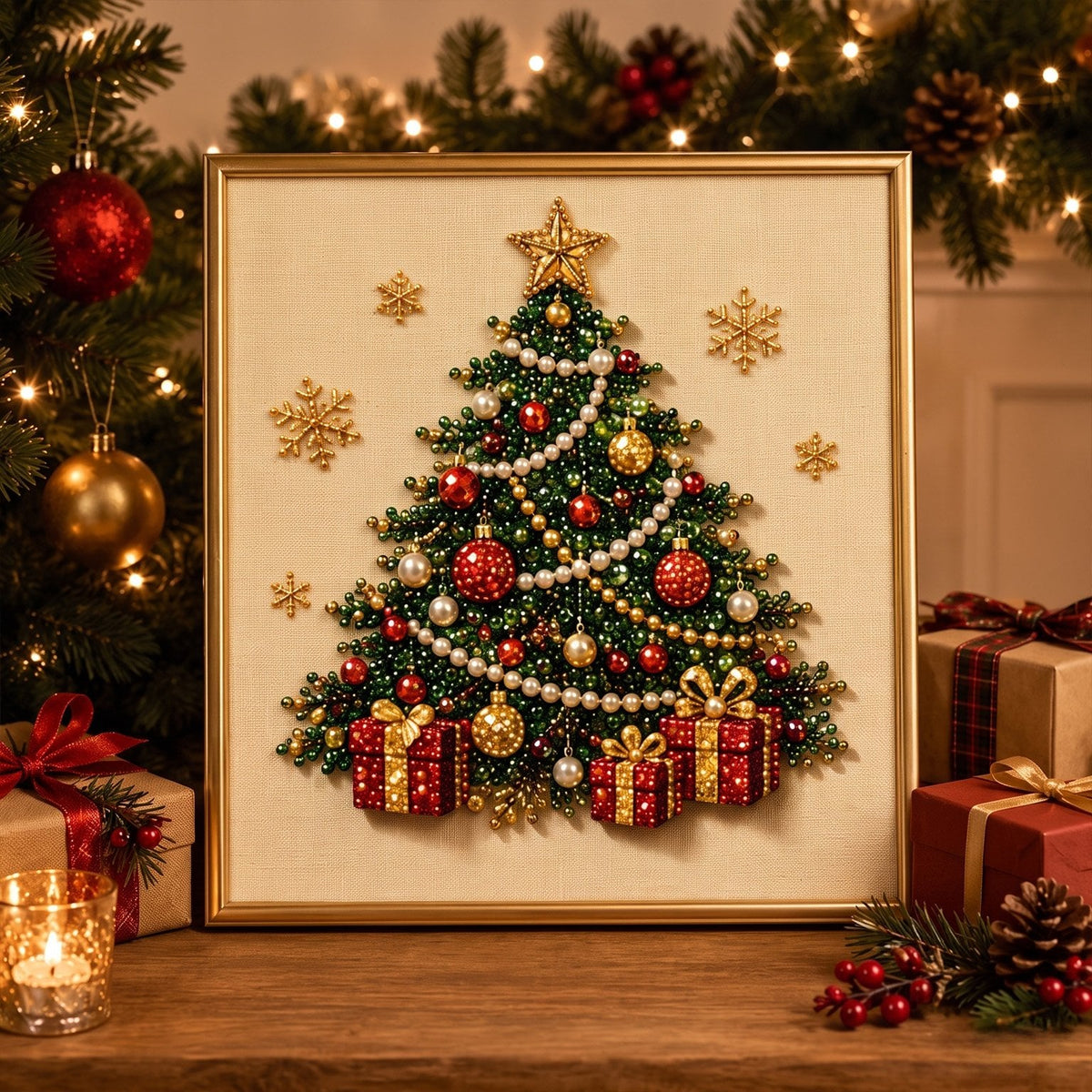 🎄Premium 3D Pearl Christmas Diamond Painting Art Kit | Luxury Flocked Canvas with Scratch-Resistant Non-Fading Pearl Beads DIY Holiday Decor