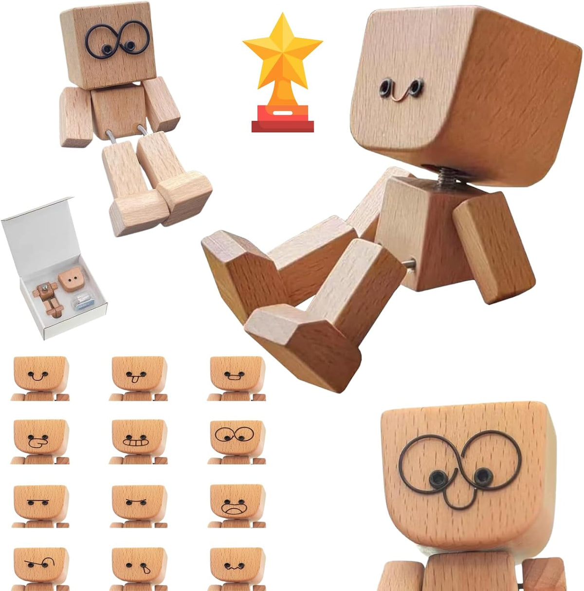 🔥Last Day 50% OFF - Shaking Feet Wooden Doll - Sways with 12 Pcs Magnetic Expressions