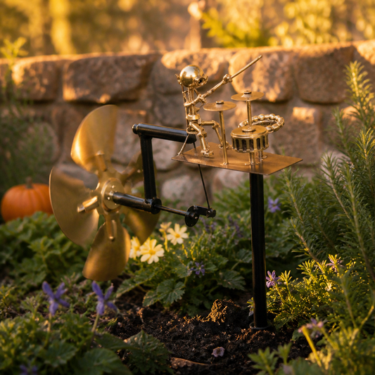 Halloween Skeleton Metal Drummers Garden Stake
